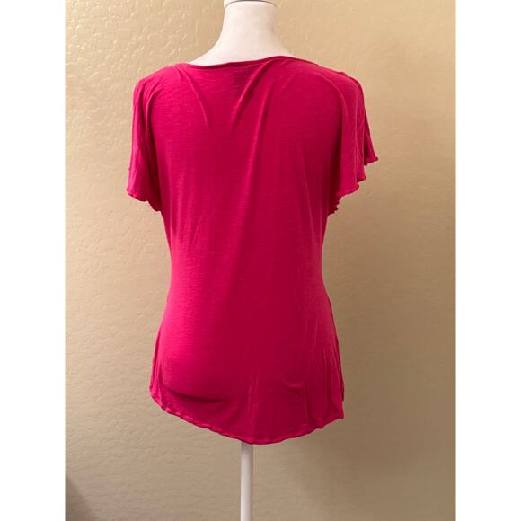 Rafaella Women's Pink Ruffled Front Short Sleeve V-Neck Blouse Size Large - Picture 3 of 8